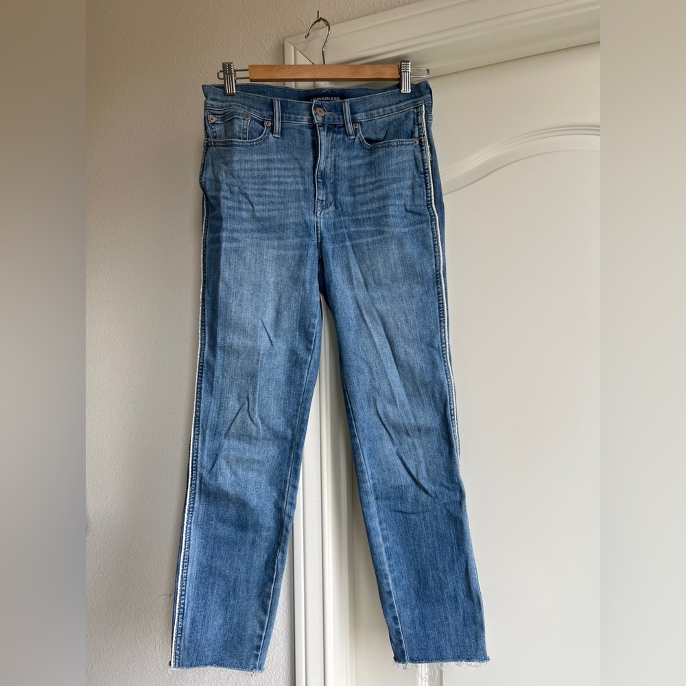 CALVIN KLEIN Slim Skinny High Rise Piped Denim Ankle Jeans